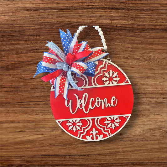 Vibrant Red 3D Welcome Door hanger for Memorial Day, July 4th, or Labor Day