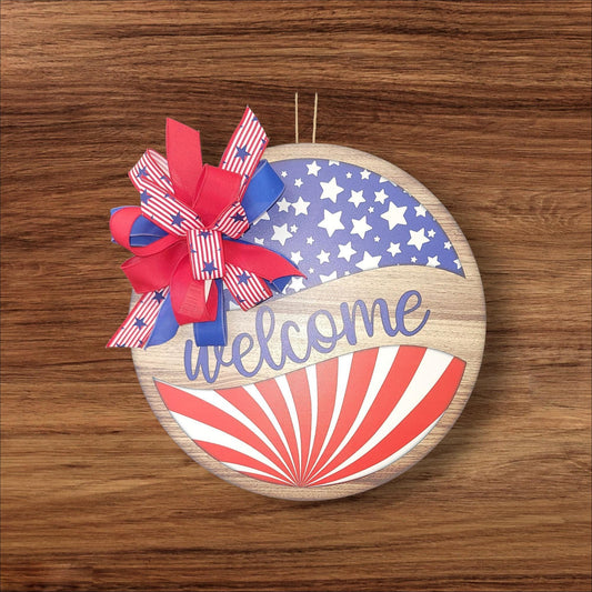 Patriotic "Welcome" Door hanger with custom coordinating bow