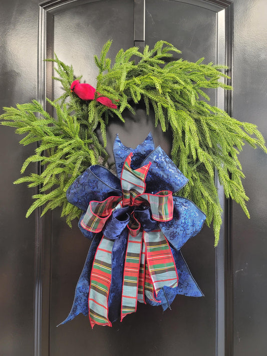 Minimal Cardinal Christmas and Winter Wreath with Luxury Custom Bow
