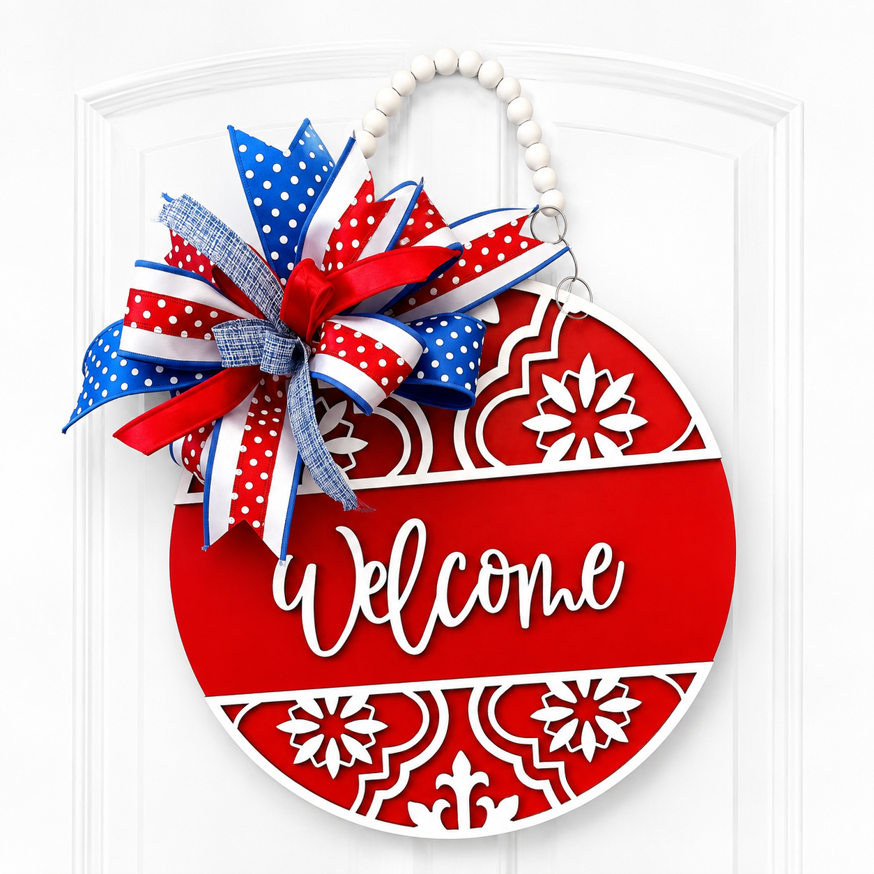 Vibrant Red 3D Welcome Door hanger for Memorial Day, July 4th, or Labor Day