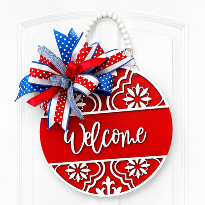 Vibrant Red 3D Welcome Door hanger for Memorial Day, July 4th, or Labor Day