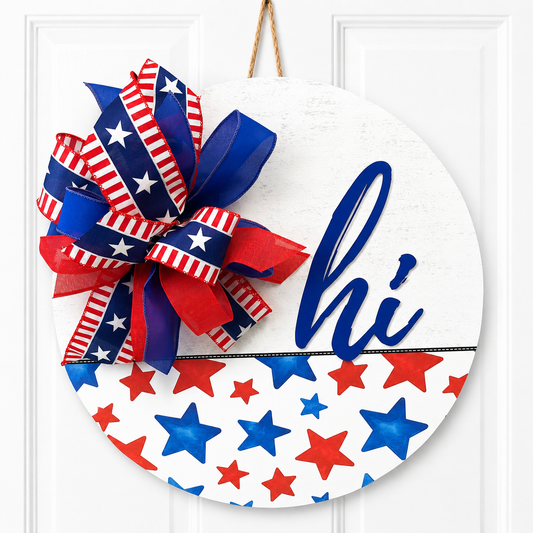 Vibrant Starburst Patriotic Hand painted Door Hanger