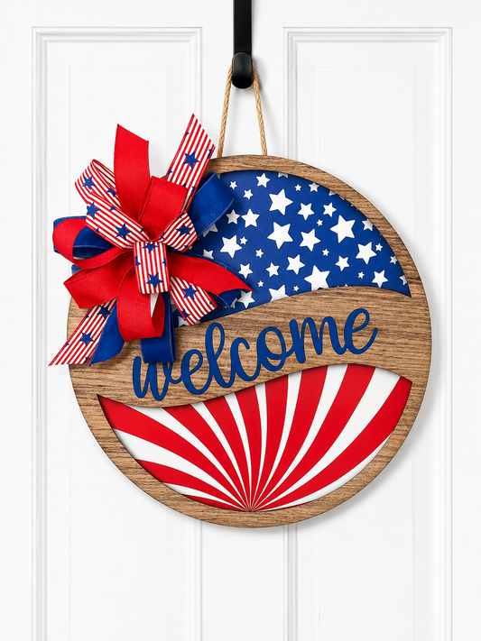 Patriotic "Welcome" Door hanger with custom coordinating bow