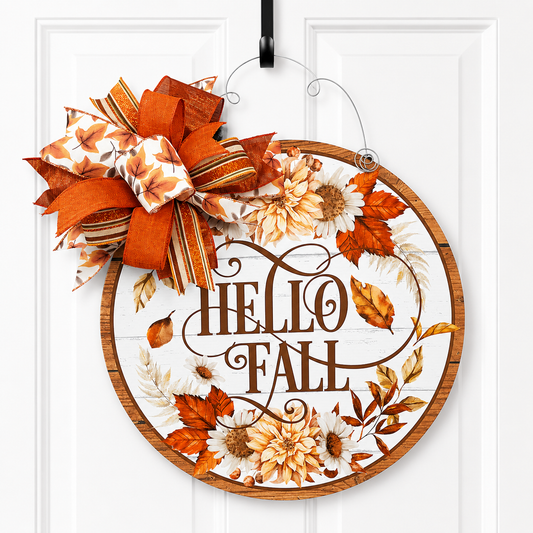 Earthy Tones Hello Fall Door Hanger: Rustic Farmhouse Autumn Decor
