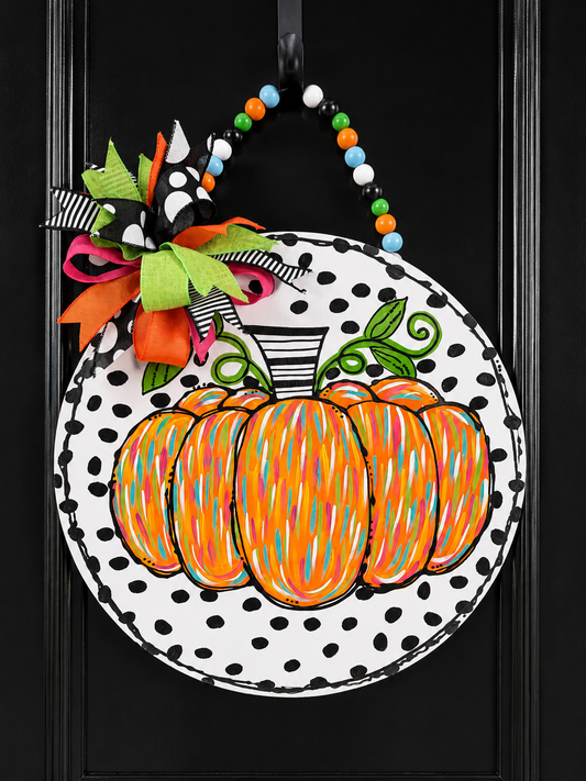 Polka Dot Pumpkin Door hanger with bow