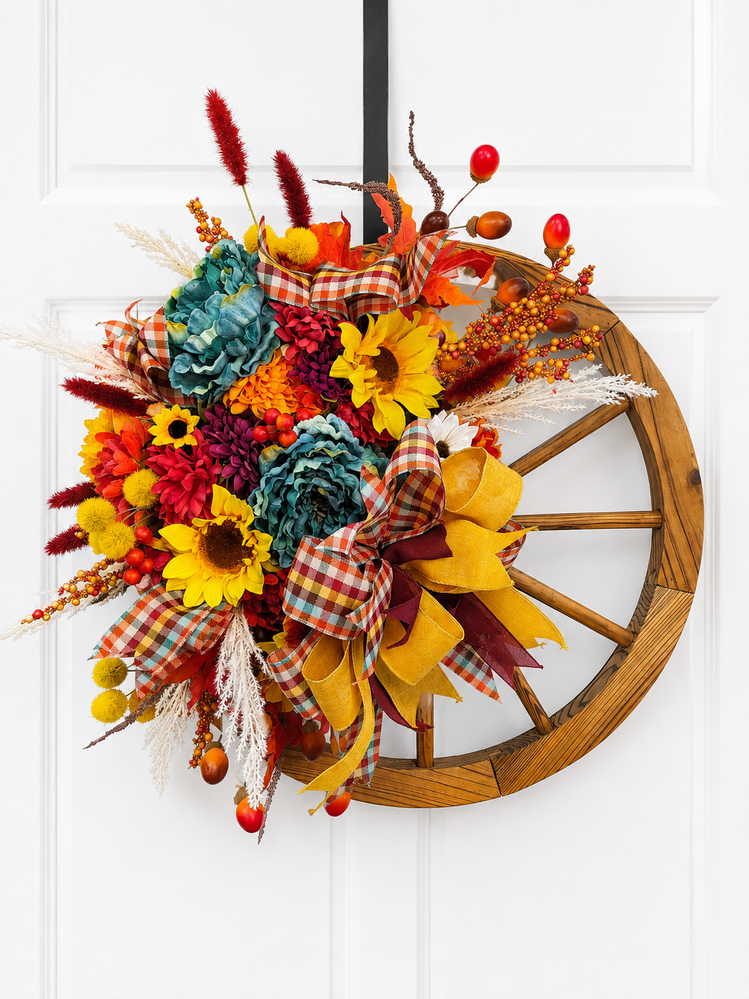 Rustic Farmhouse Wagon Wheel Fall Wreath