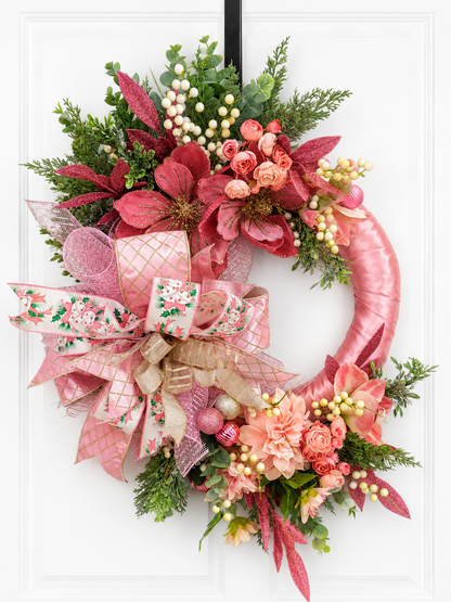 Pink Floral Christmas Wreath