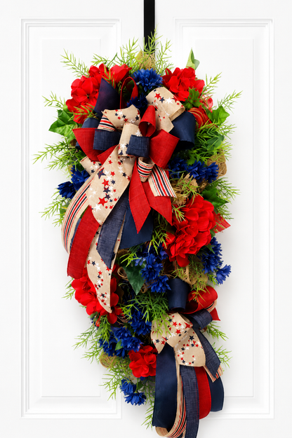 Patriotic Swag on Burlap Teardrop Base