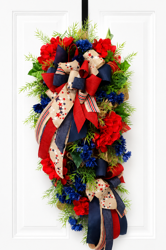 Patriotic Swag on Burlap Teardrop Base
