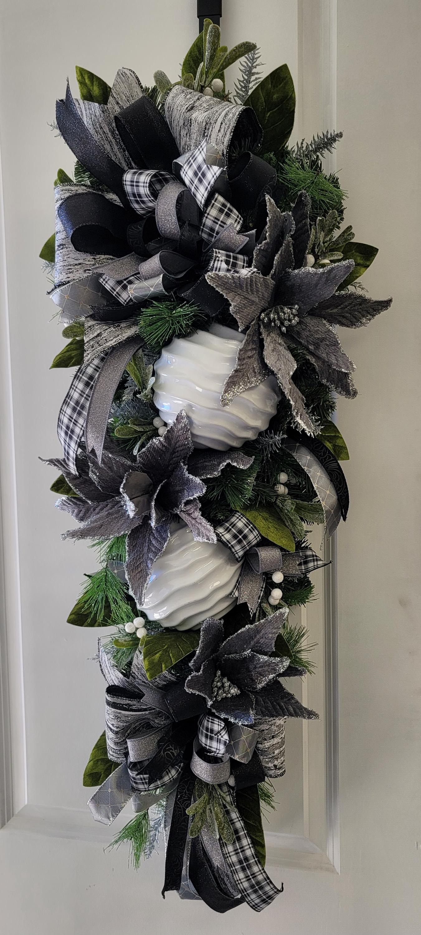 Modern Christmas Swag in Black Silver and White