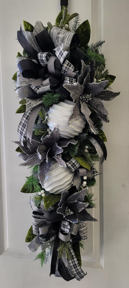 Modern Christmas Swag in Black Silver and White