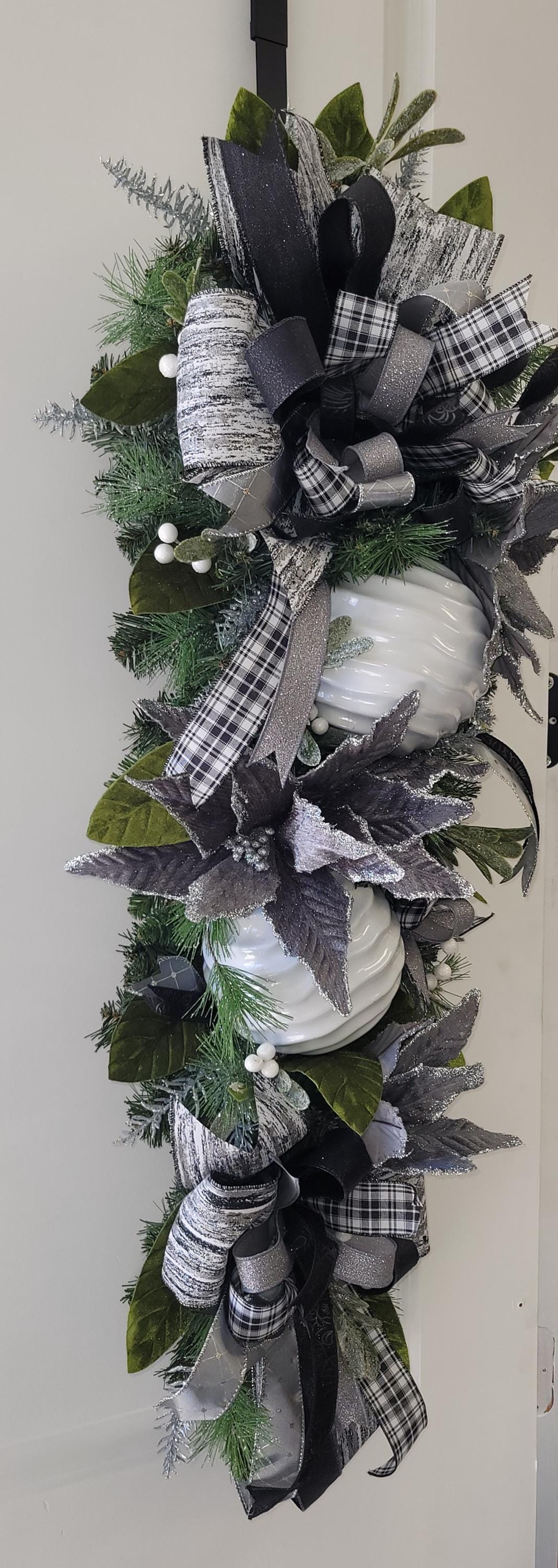 Modern Christmas Swag in Black Silver and White
