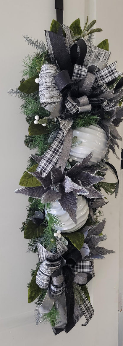 Modern Christmas Swag in Black Silver and White