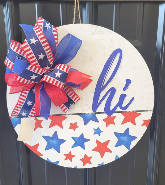Vibrant Starburst Patriotic Hand painted Door Hanger