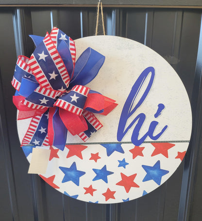 Vibrant Starburst Patriotic Hand painted Door Hanger
