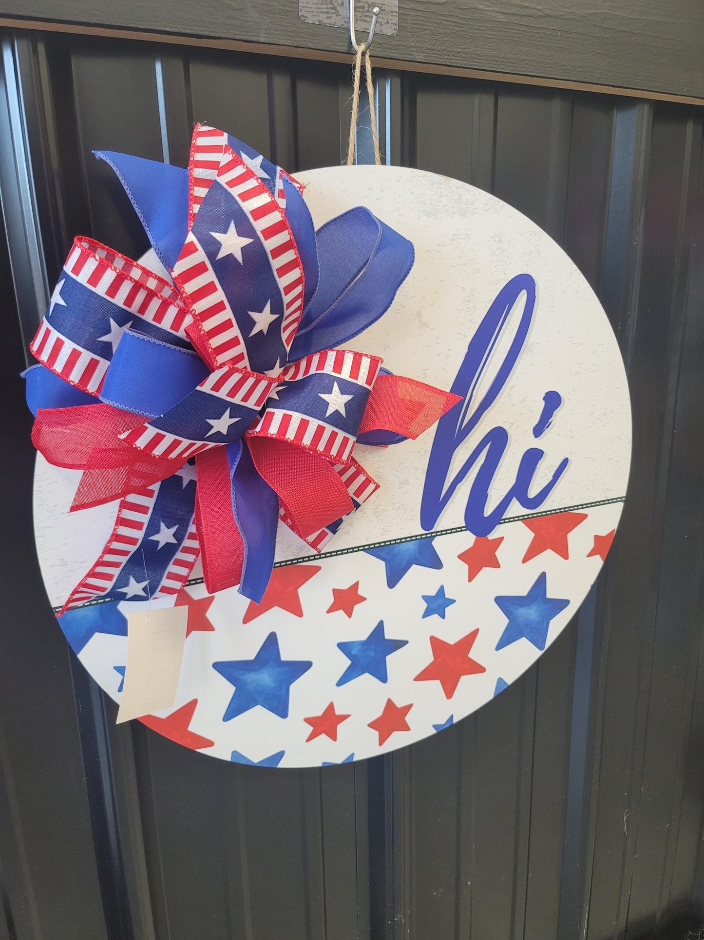 Vibrant Starburst Patriotic Hand painted Door Hanger