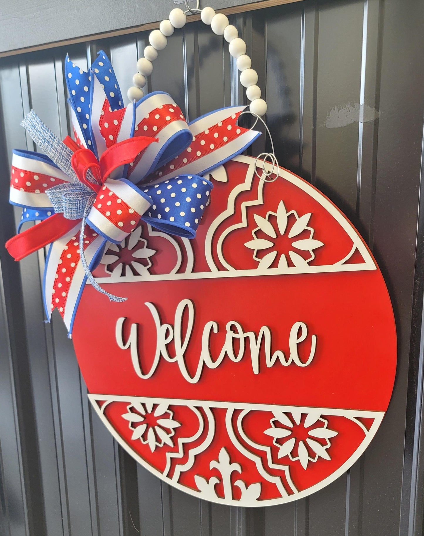 Vibrant Red 3D Welcome Door hanger for Memorial Day, July 4th, or Labor Day