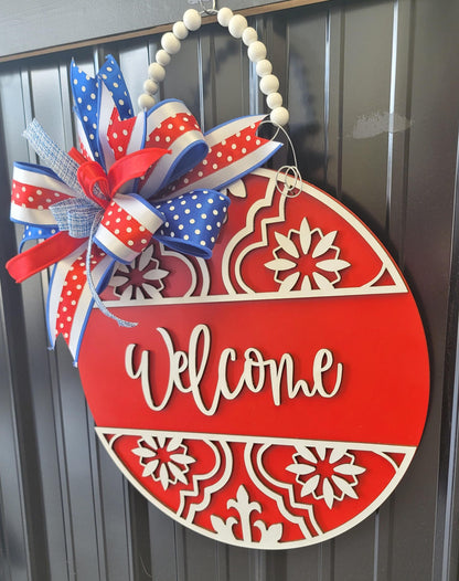 Vibrant Red 3D Welcome Door hanger for Memorial Day, July 4th, or Labor Day