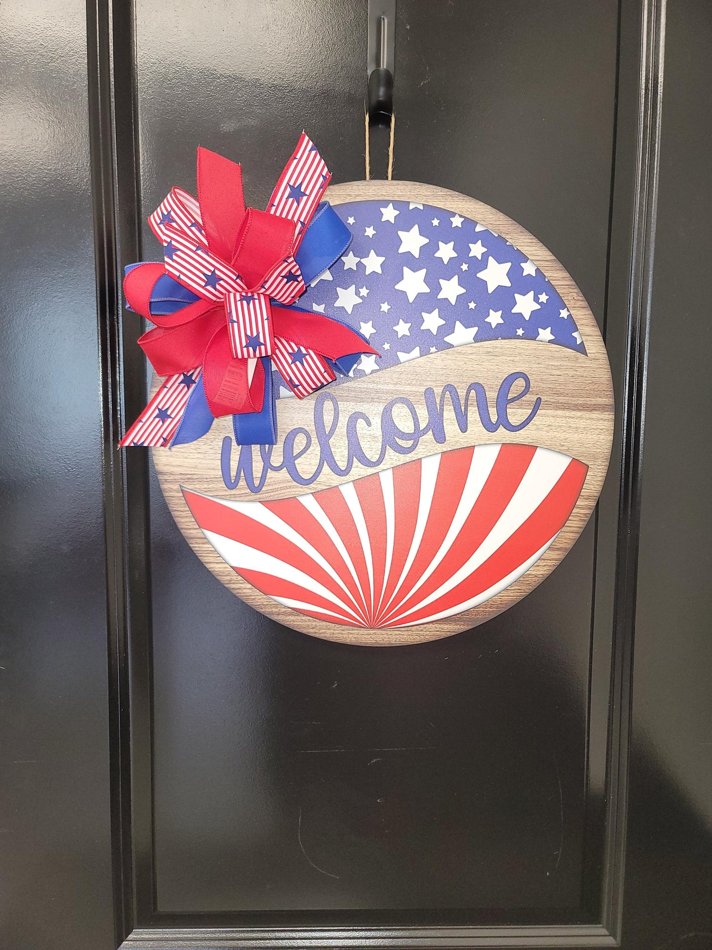 Patriotic "Welcome" Door hanger with custom coordinating bow