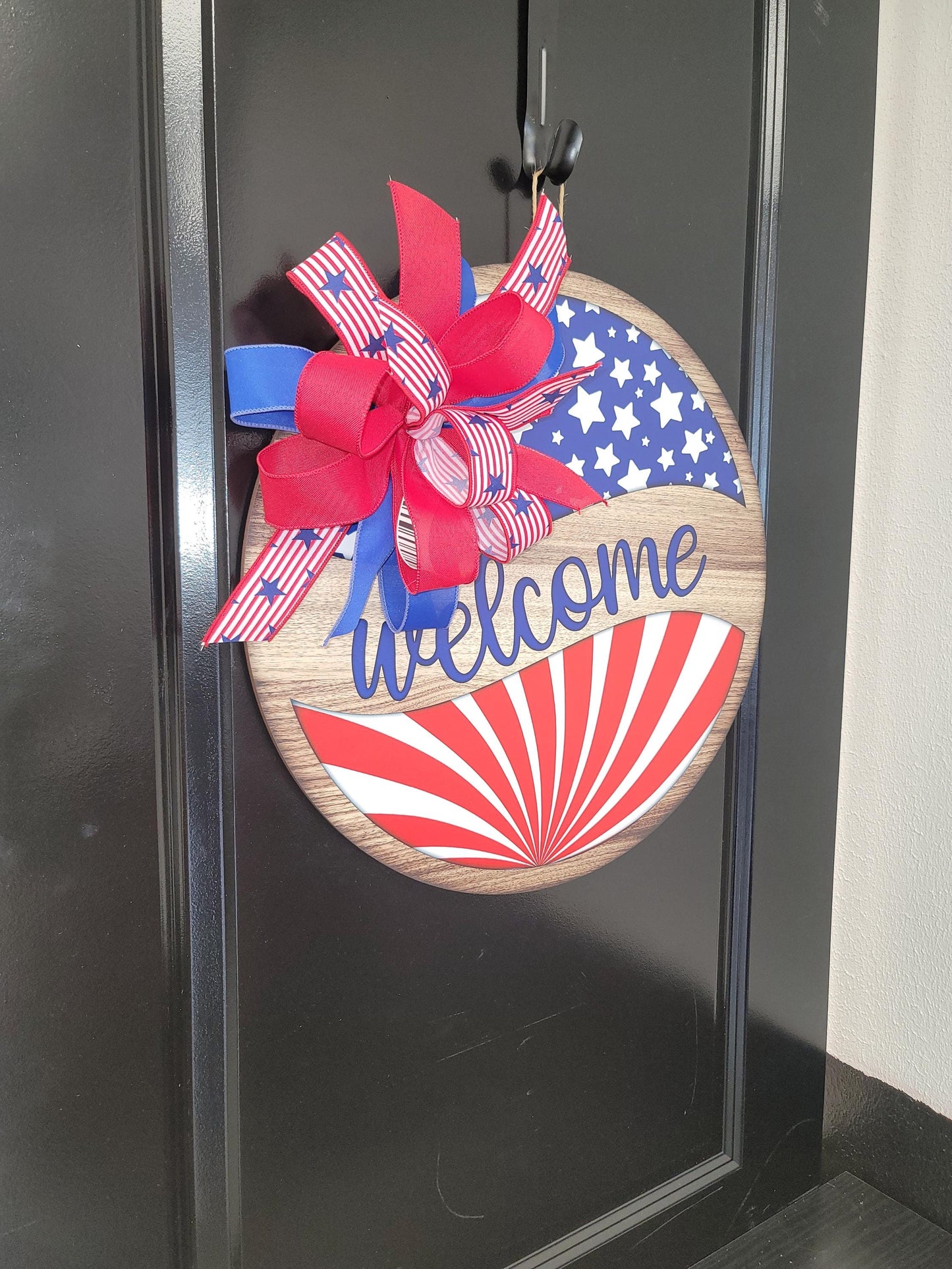 Patriotic "Welcome" Door hanger with custom coordinating bow