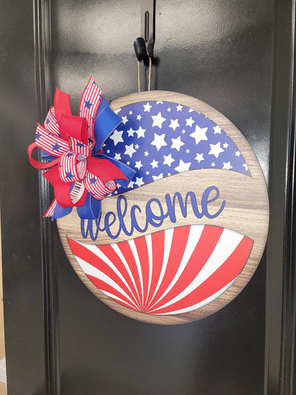 Patriotic "Welcome" Door hanger with custom coordinating bow