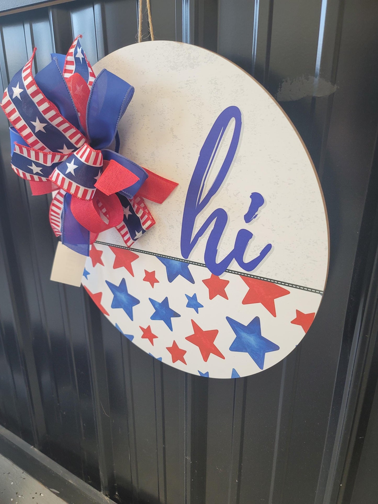 Vibrant Starburst Patriotic Hand painted Door Hanger