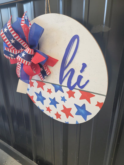 Vibrant Starburst Patriotic Hand painted Door Hanger