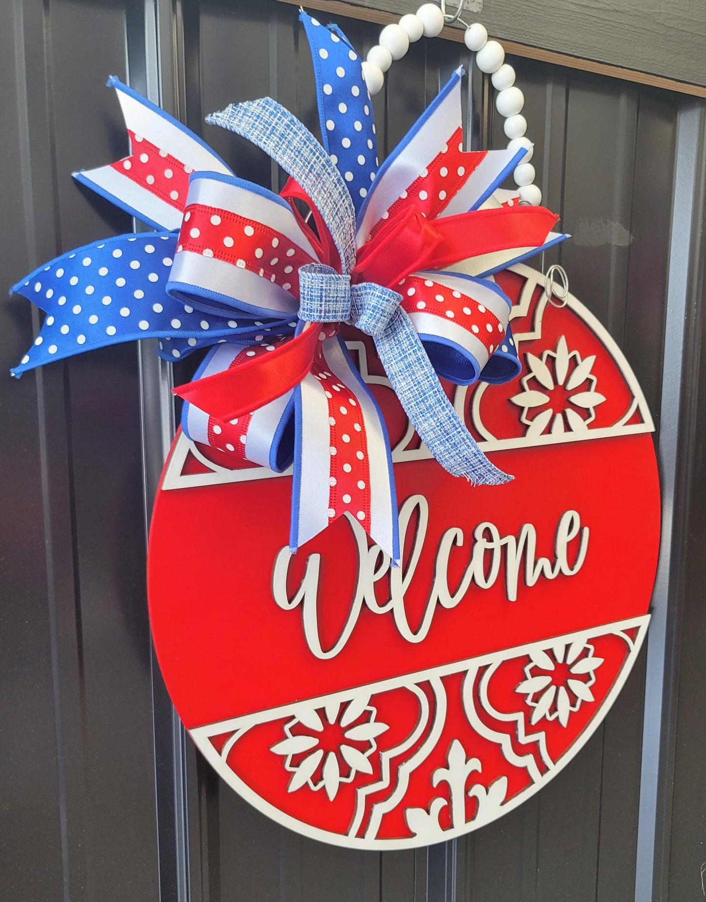 Vibrant Red 3D Welcome Door hanger for Memorial Day, July 4th, or Labor Day