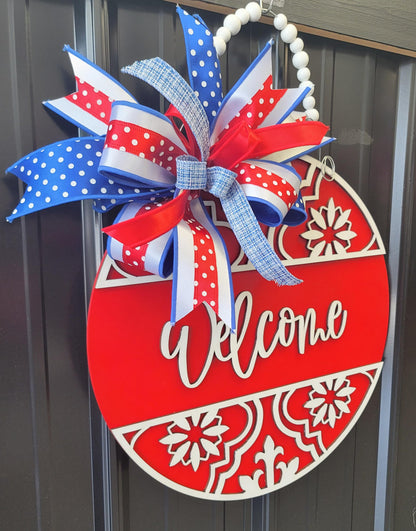 Vibrant Red 3D Welcome Door hanger for Memorial Day, July 4th, or Labor Day