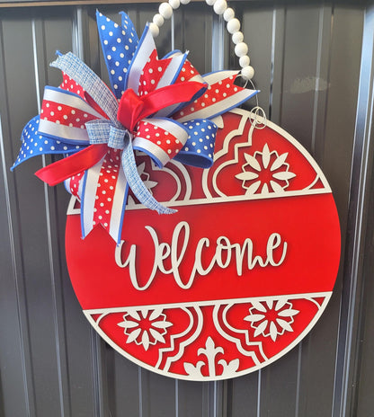 Vibrant Red 3D Welcome Door hanger for Memorial Day, July 4th, or Labor Day