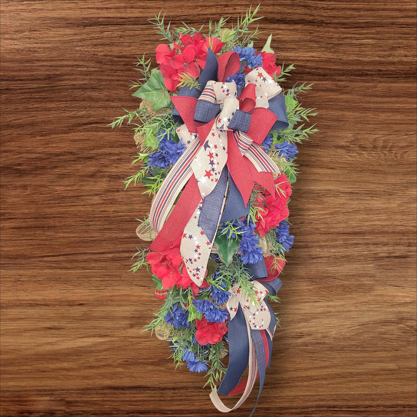 Patriotic Swag on Burlap Teardrop Base