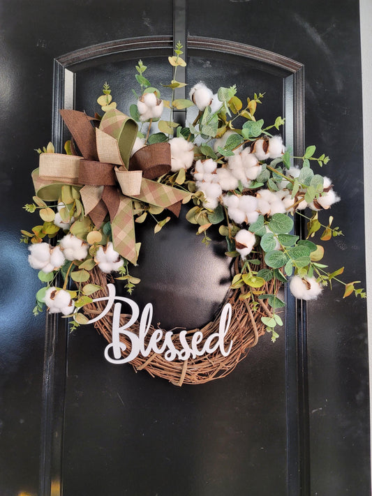 Rustic Farmhouse Cotton Wreath