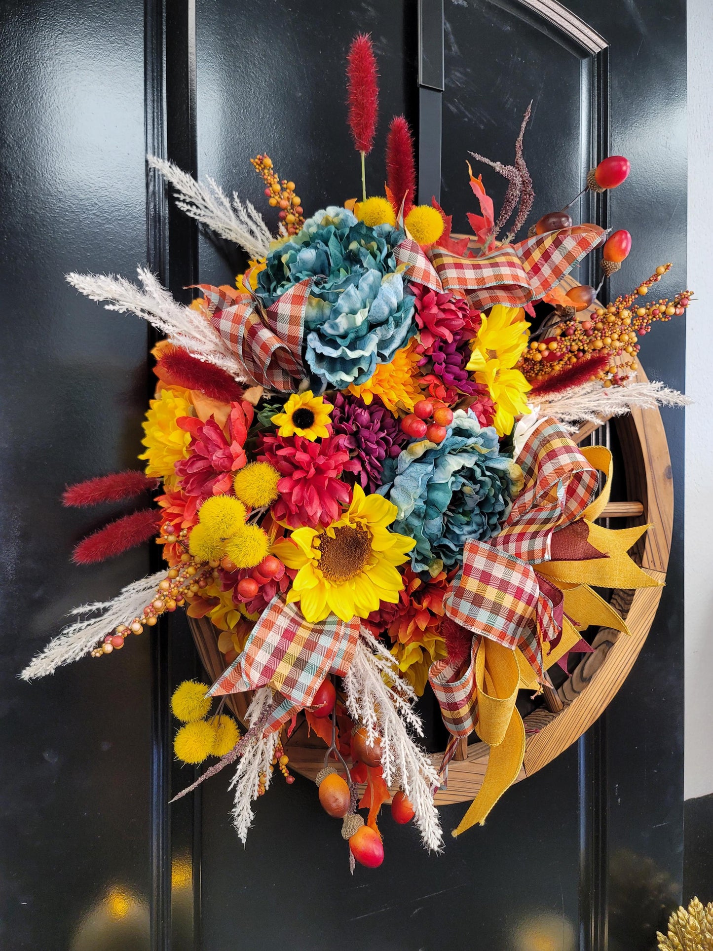 Rustic Farmhouse Wagon Wheel Fall Wreath