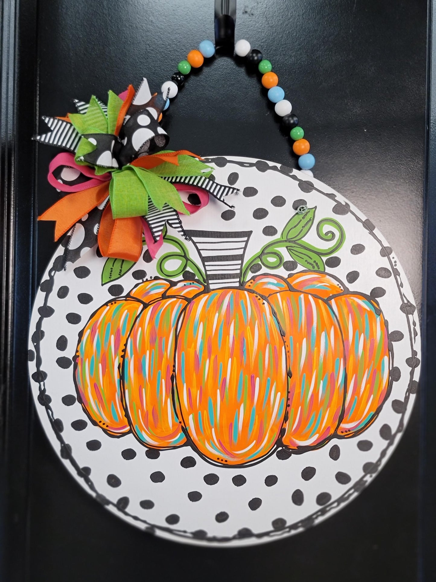Polka Dot Pumpkin Door hanger with bow