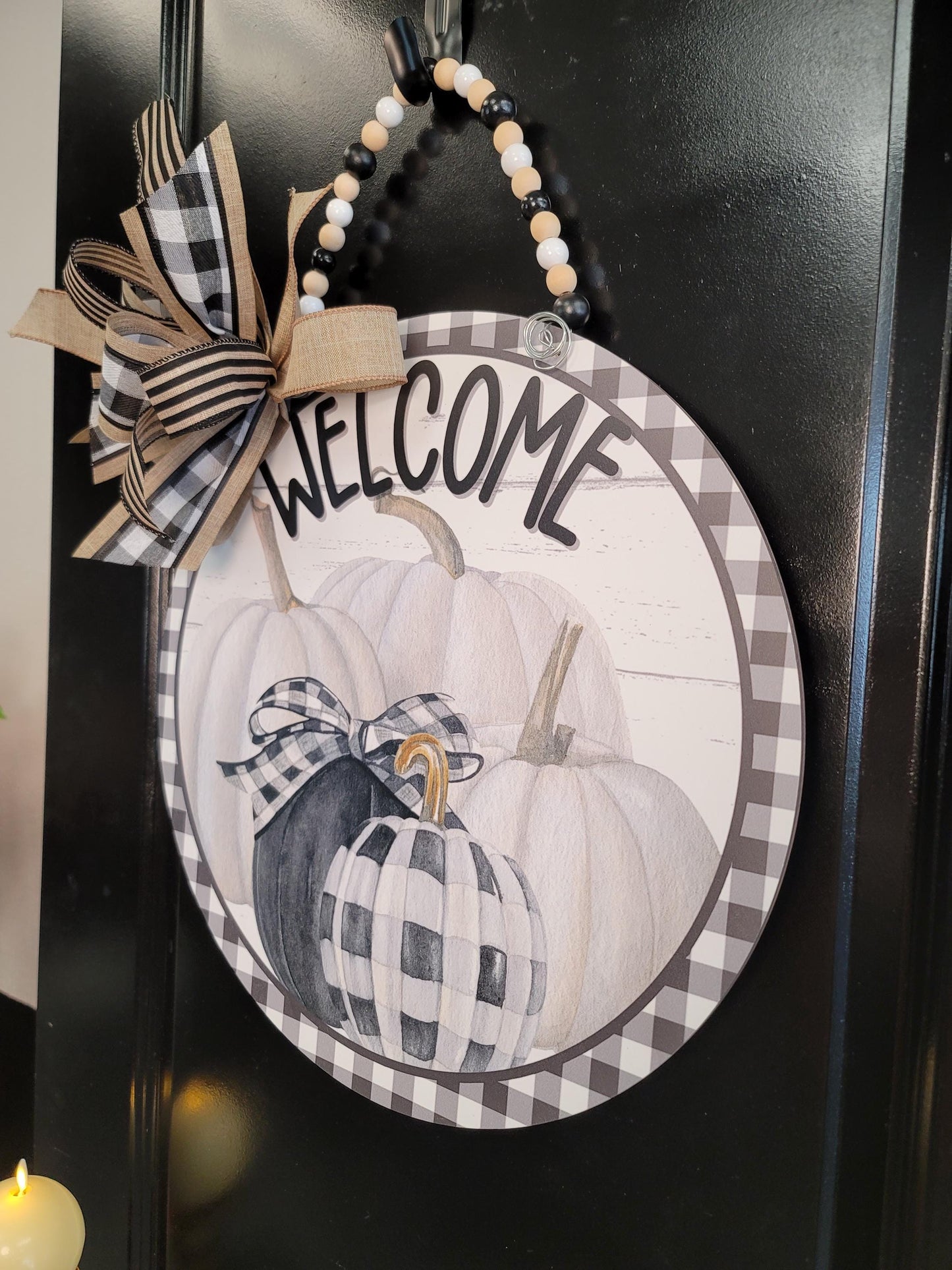 Farmhouse Chic Black and White Pumpkin Door Hanger