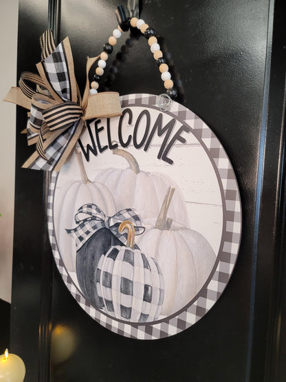 Farmhouse Chic Black and White Pumpkin Door Hanger