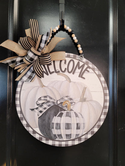 Farmhouse Chic Black and White Pumpkin Door Hanger