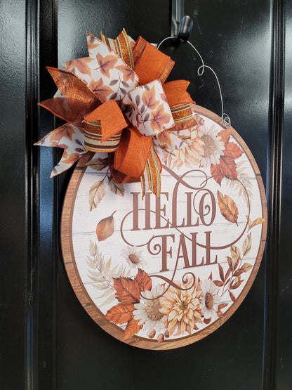 Earthy Tones Hello Fall Door Hanger: Rustic Farmhouse Autumn Decor