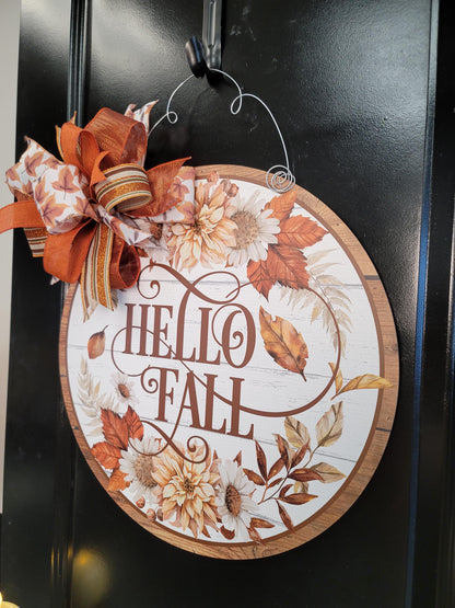 Earthy Tones Hello Fall Door Hanger: Rustic Farmhouse Autumn Decor