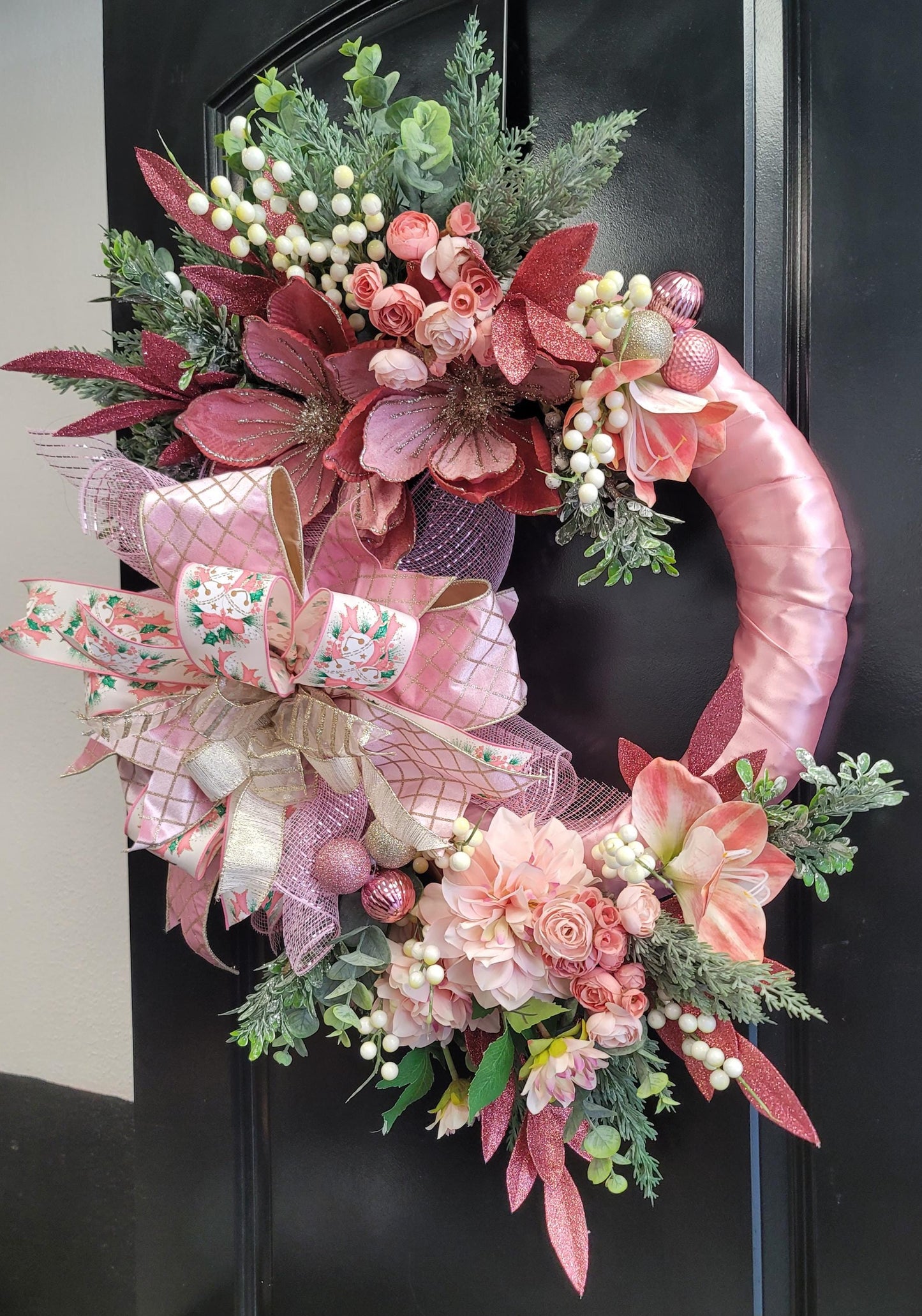 Pink Floral Christmas Wreath
