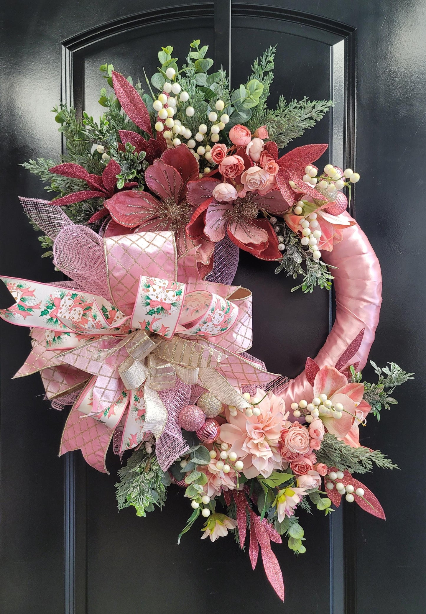 Pink Floral Christmas Wreath