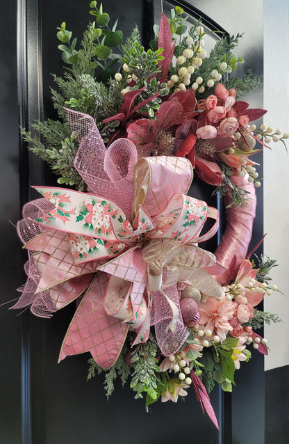 Pink Floral Christmas Wreath