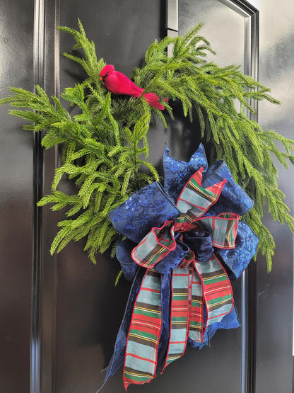 Minimal Cardinal Christmas and Winter Wreath with Luxury Custom Bow
