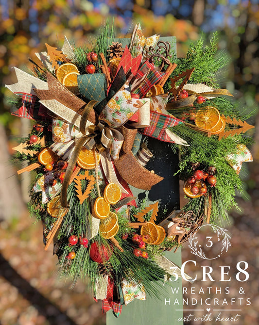 Rustic Christmas Wreath | Dried Oranges, Cinnamon, Grapevine