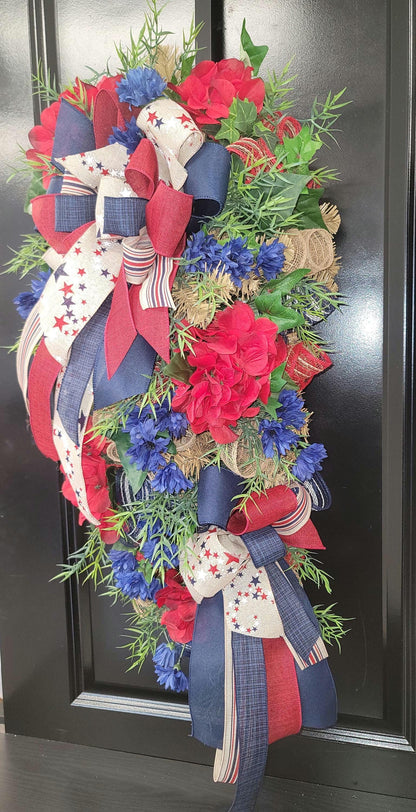 Patriotic Swag on Burlap Teardrop Base