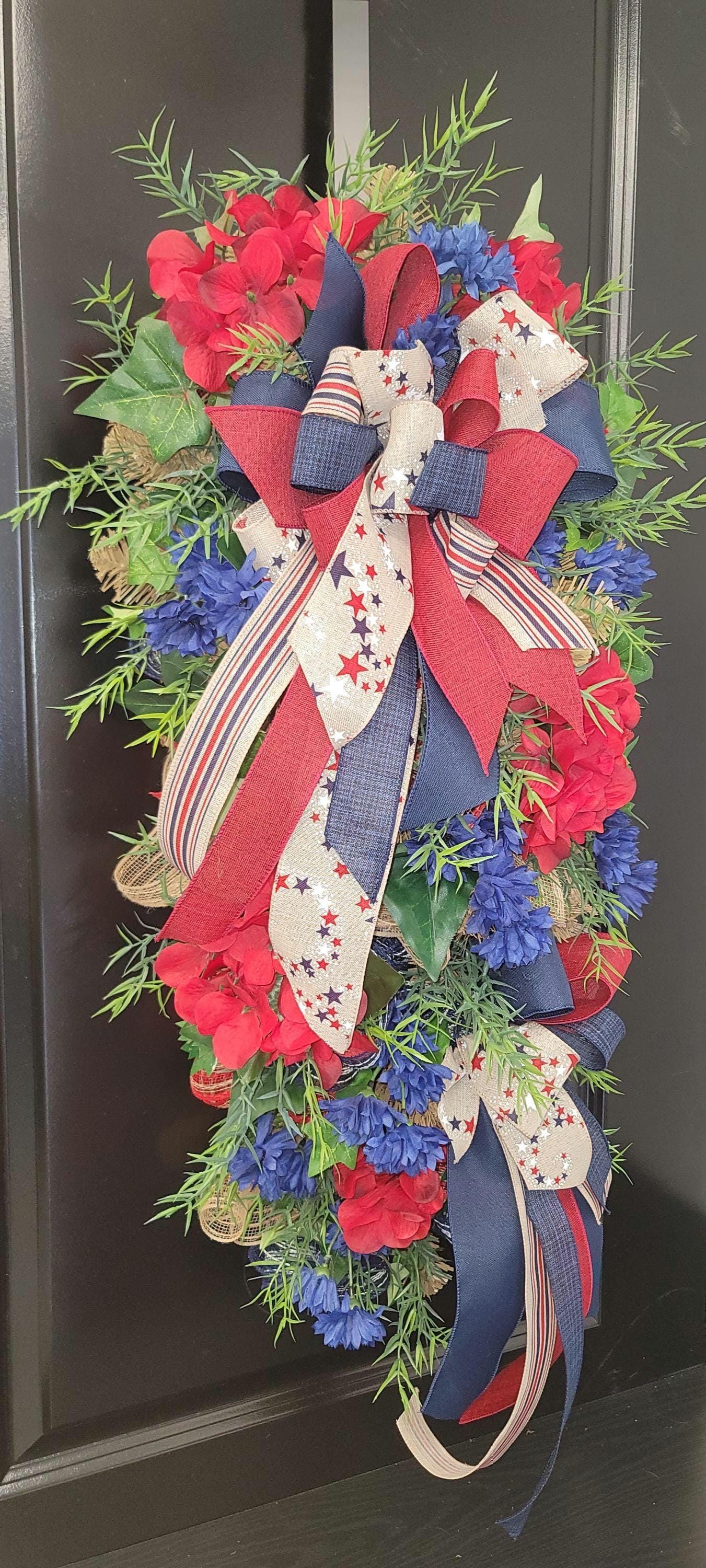 Patriotic Swag on Burlap Teardrop Base