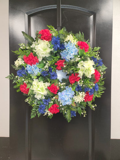 Patriotic Style All Floral Round Wreath