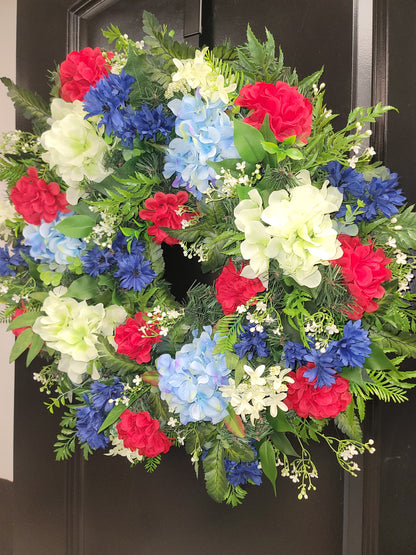 Patriotic Style All Floral Round Wreath